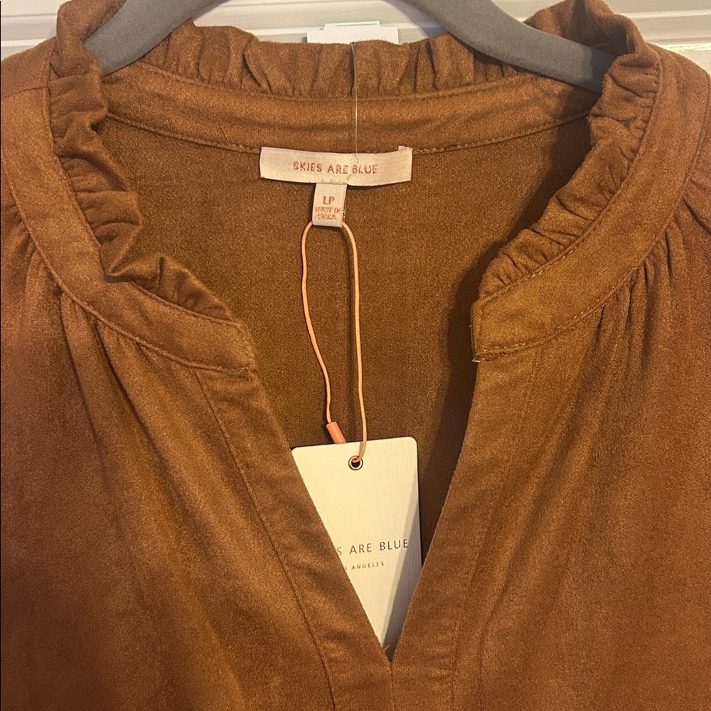 Skies Are Blue Brown faux suede  Ruffle Dress - Picture 3 of 4